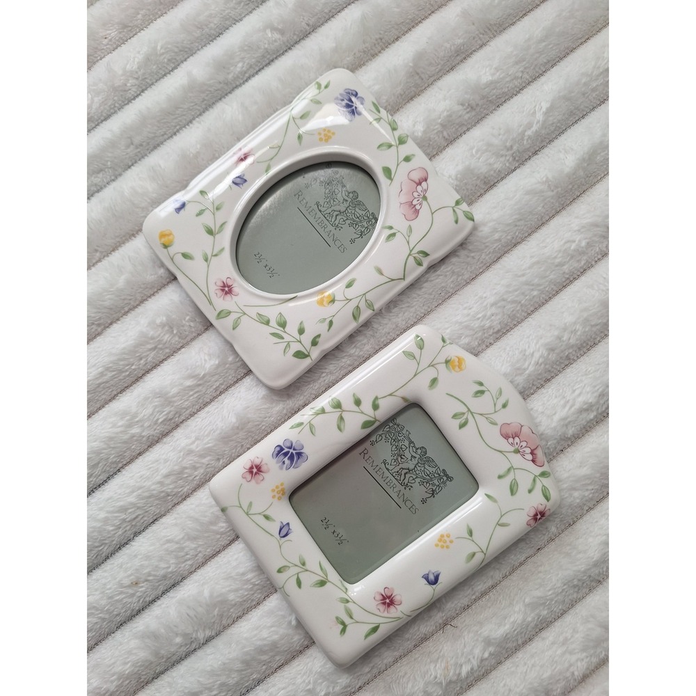 2pc Vintage Remembrance Porcelain Picture Frames 2.5 X 3.5 Coquette Victorian...